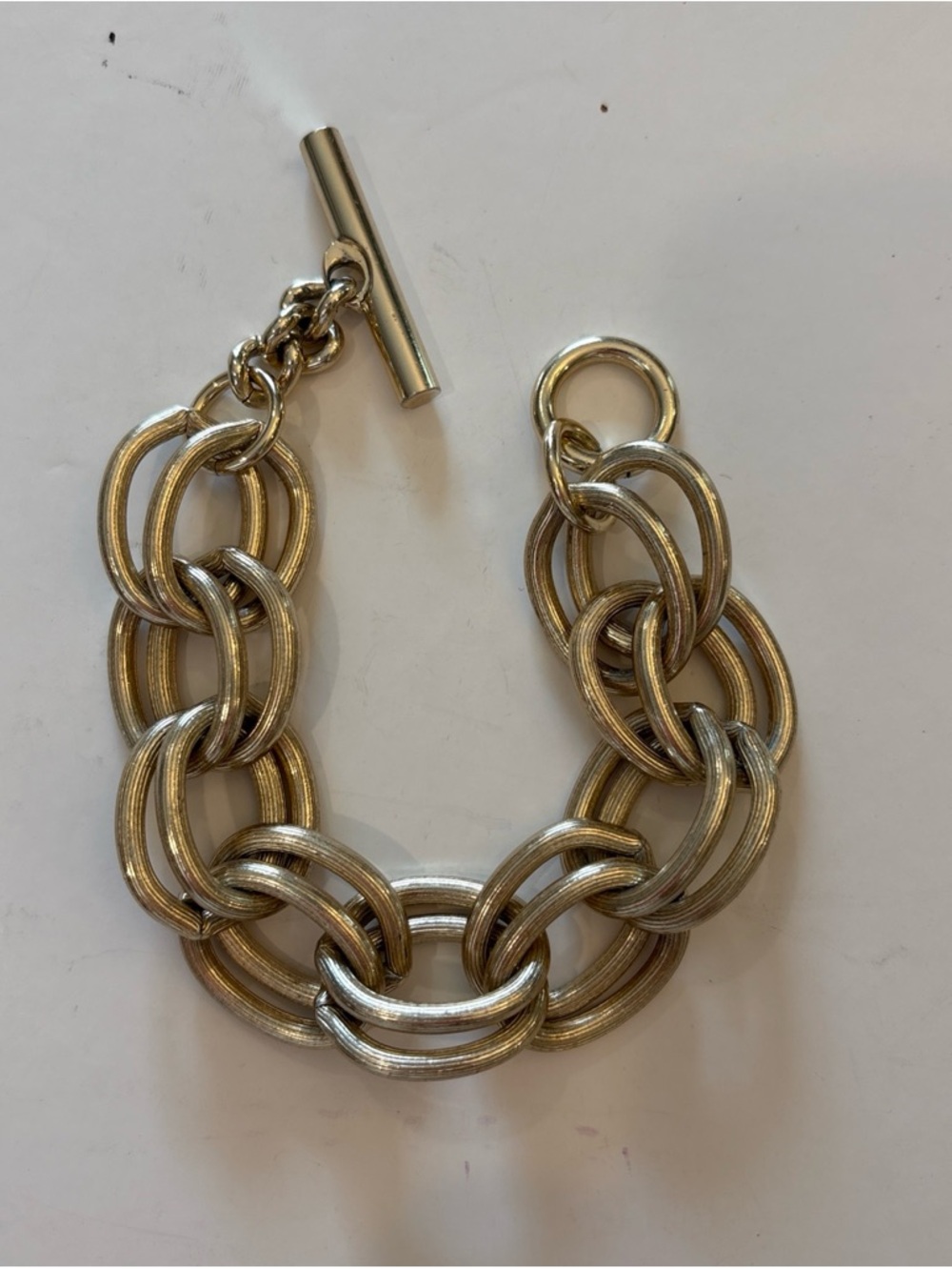 Vintage Cordite Art Deco Style Large Link Silver Toned Toggle Clasp Bracelet